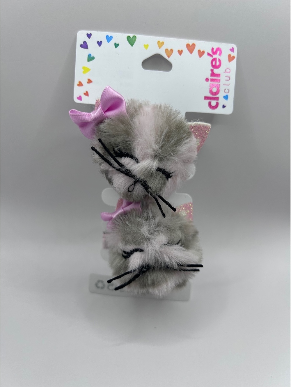 Claire's Club Plush Cat Hair Clips with Pink Bow